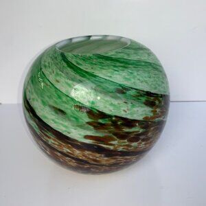 #3914 VINTAGE GREEN & WHITE SWIRL BUBBLE BALL VASE